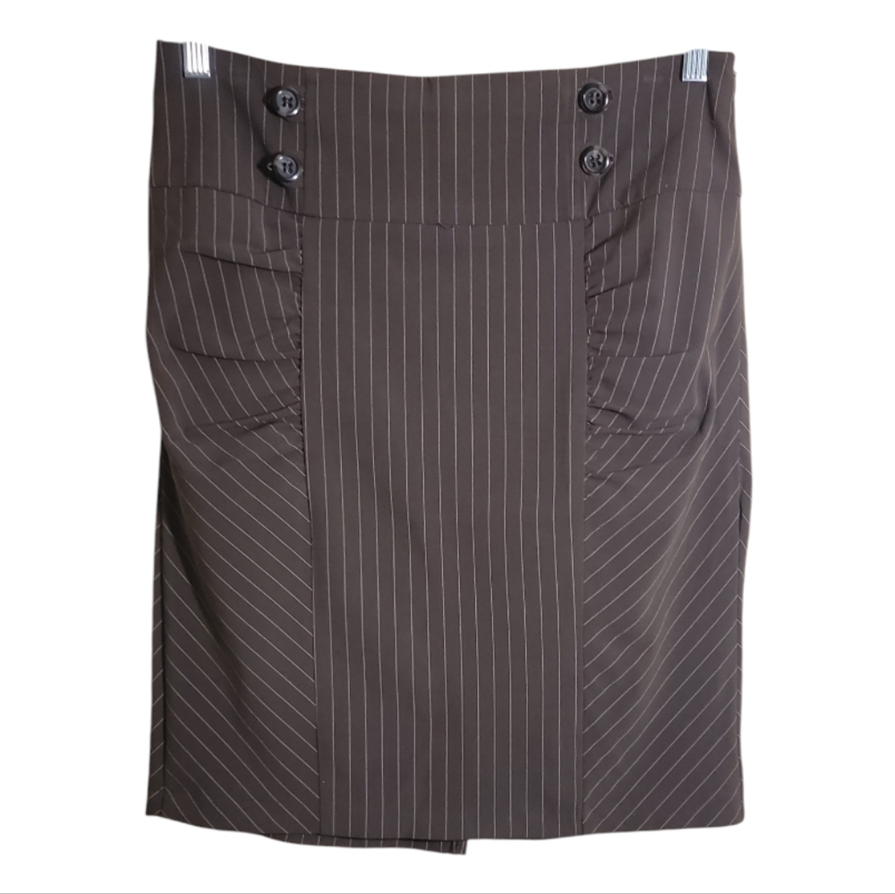 Heart Soul brown white pinstripe ruched pencil skirt size 11 career Y2K